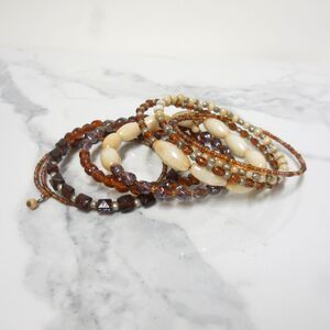 Boho Wrap Bracelet | Brown Glass Beads & Creamy White Shells | Layered Jewelry